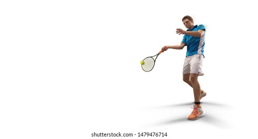 Isolated Male athlete plays tennis on white background - Powered by Shutterstock