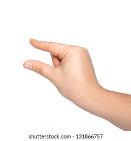 Isolated Male Hand Holding An Object Or Pinch To Zoom