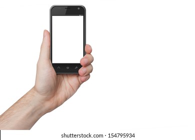 Isolated Male Hand Holding The Phone Similar To Iphone With Isolated Screen