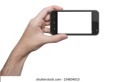 Isolated Male Hand Holding The Phone Similar To Iphone With Isolated Screen