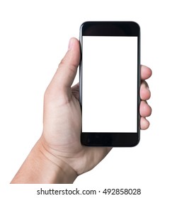 Isolated Male Hand Holding A Phone With White Screen