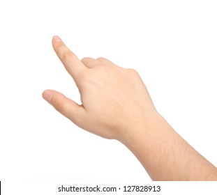 isolated male hand touching or pointing to something