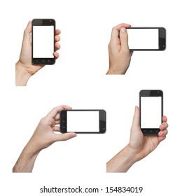 Isolated Male Hands Holding The Phone Similar To Iphone In Different Ways