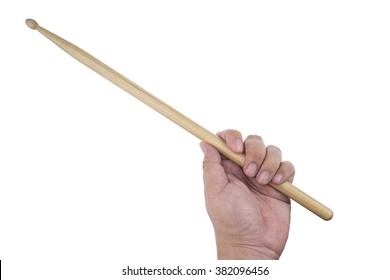 Isolated Male Left Hand Holding Drum Stick On White Background