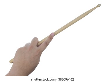 Isolated Male Left Hand Holding Drum Stick On White Background