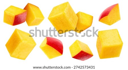 Isolated mango cubes. Cubes mango isolated clipping path. Mango studio photo
