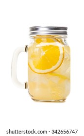 Isolated Mason Jar With Lemonade With Fruit Slices