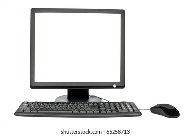 isolated monitor, keyboard and mouse on a white backround