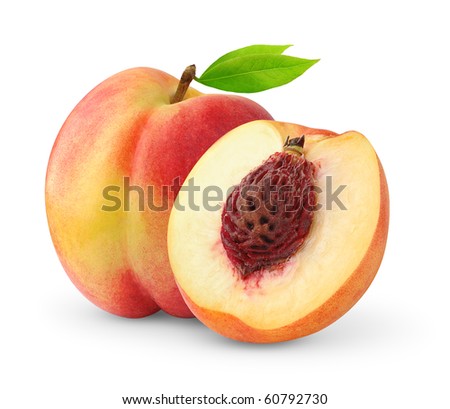 Isolated nectarines. One and a half nectarine peaches isolated on white background