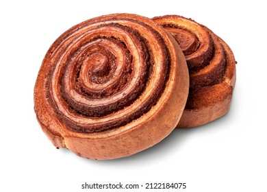 Isolated objects: traditional round cinnamon baked roll, on white background