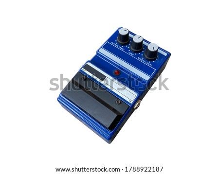 Isolated octave stompbox electric guitar effect for studio and stage performed on white background with clipping path. side view photo. music concept.