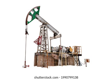 Isolated Oil pump jack on white background for design. Oil rig energy industrial machine for petroleum pumpjack