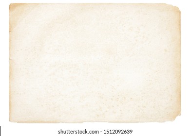 Isolated Old Brown Worn Out Ripped Yellow Background Paper Texture With Stain 

