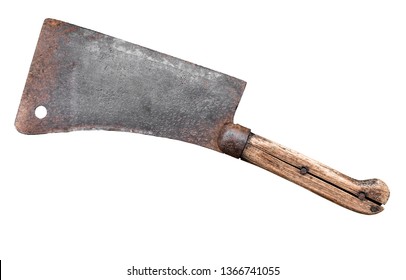 Isolated Old Fashioned Meat Cleaver Or Hatchet Knife On A White Background