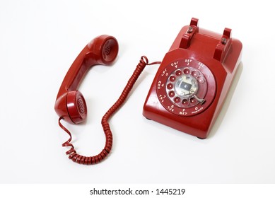 Isolated Old Style Red Phone Off The Hook On White