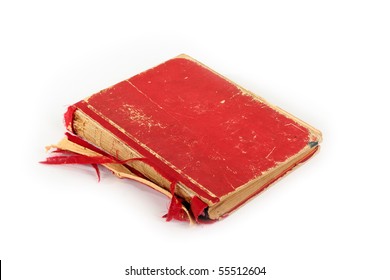 Isolated Old Torn Red Book Against White Background