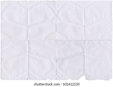 Isolated Old White Folded Paper With Torn Edges.