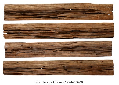 Isolated old wood board. wooden beams,sawn timber from Dipterocarpus wood