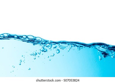 Isolated On Top Blue Water Wave Horizontal Line With Bubbles Background Texture