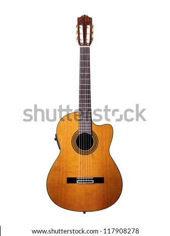 Isolated on white acoustic guitar
