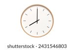 Isolated on white background Minimalist style wooden wall clock, showing time at 8:00.