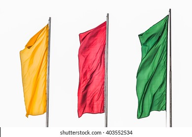 Isolated On White Background. Three Flag Yellow Red Green