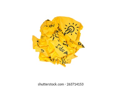 Isolated On White Crumpled Yellow Paper Ball.