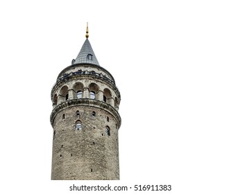 Isolated On White Galata Tower In Istanbul