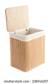 Isolated on white laundry basket made of bamboo