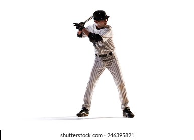 Isolated On White Professional Baseball Player In Action