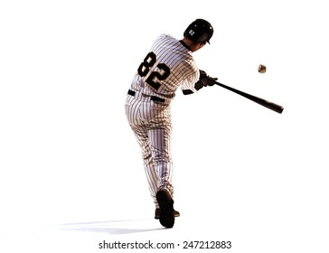 Isolated On White Professional Baseball Player In Action