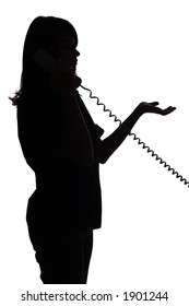 Isolated On White Silhouette Of Woman On The Phone