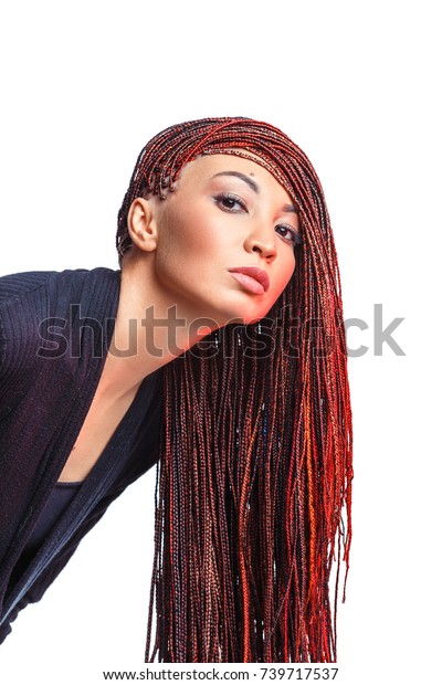 Isolated On White Woman Colorful Hair Stockfoto Jetzt