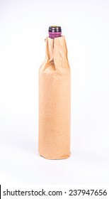 Isolated One Bottle Wrapped In Paper