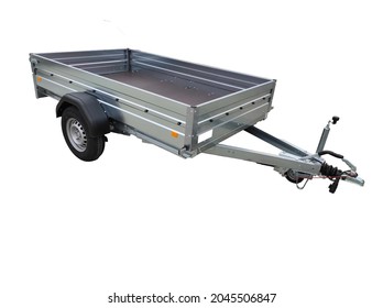 Isolated open car trailer with brakes used to transport general merchandise.