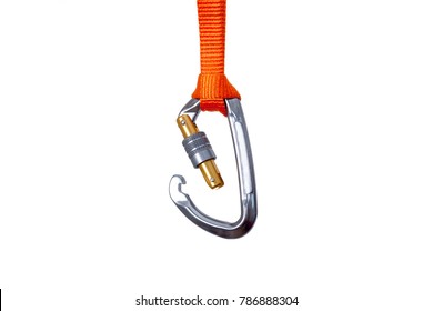 Isolated Open Climbing carabiner tied in a loop with the hook visible