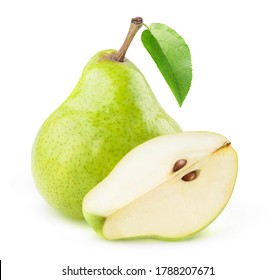 Isolated pear. One whole green pear and a piece with seeds isolated over white background - Shutterstock ID 1788207671