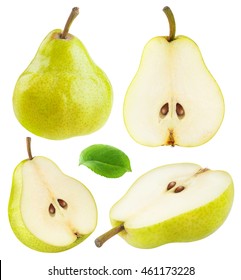 Isolated pears. Collection of whole and sliced yellow green pear fruits isolated on white background with clipping path - Shutterstock ID 461173228