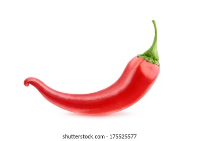 Isolated pepper. One red chili pepper isolated on white background
