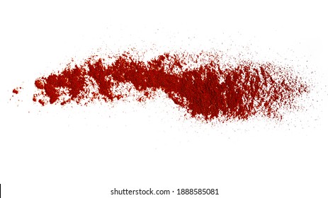 Isolated Pepper Splashes On A White Background. Explosion. Bell Pepper. Chile. Paprika. Spice. Hot Pepper Powder. Taste Of Pepper. Mexican. Element For The Design. Flying Powder.