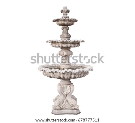 Isolated  picture with clipping path, Old fountain in the public park on white background