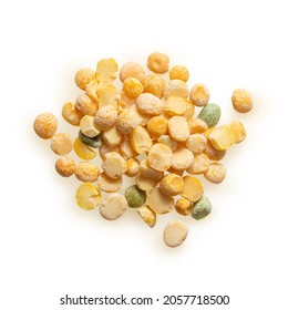 Isolated pile of split peas on white background 