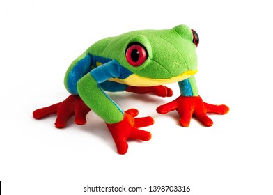 Isolated Plush Frog Toy On White Background