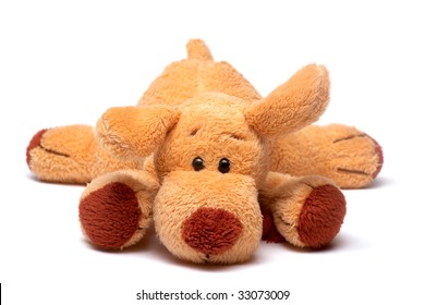 Isolated Plush Toy Dog On White Background.