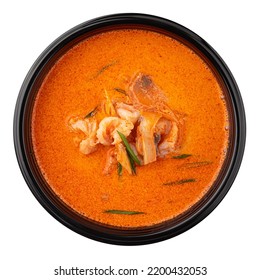 Isolated portion of thai tom yam soup 