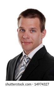 Isolated Portrait Of A Young Business Man On A White Background