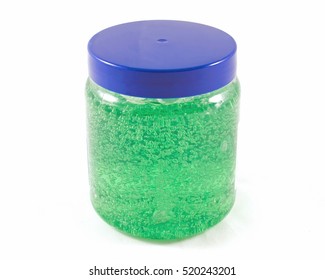 Isolated Pot Of Green Hair Gel With Bubbles For Hair Styling