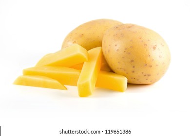 Isolated potatoes with french fries on white background