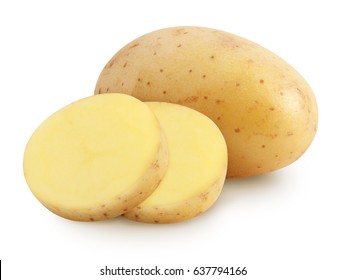 Isolated Potatoes. Whole Potatoe And Cut Isolated On White Background With Clipping Path