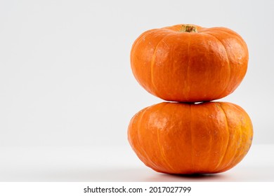 Isolated Pumpkins. Two Orange Pumpkins Isolated On White Background. Two Mini Pumpkin Isolated On White Background